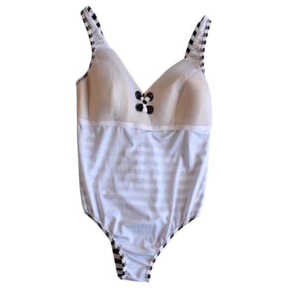 Calzedonia Black and White Striped Nautical One Piece Swimsuit Size L - Picture 6 of 8